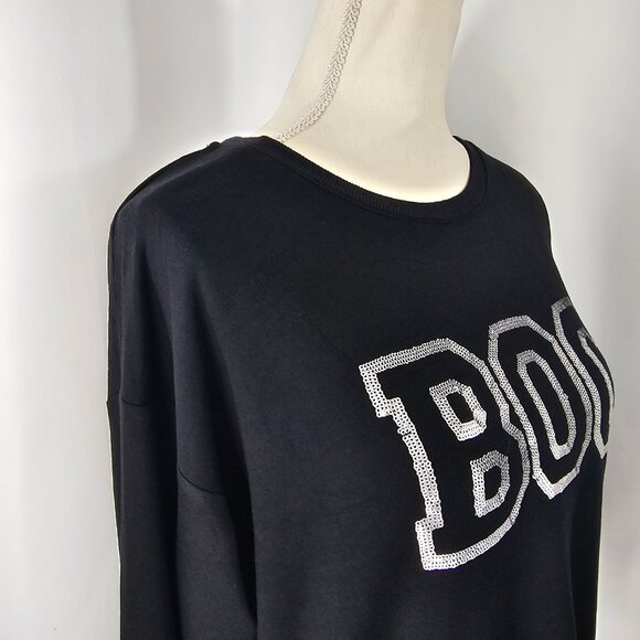Cynthia Rowley Women's Black Sequin BOO Long Sleeve Rayon Sweatshirt Size S NWT - Picture 7 of 15